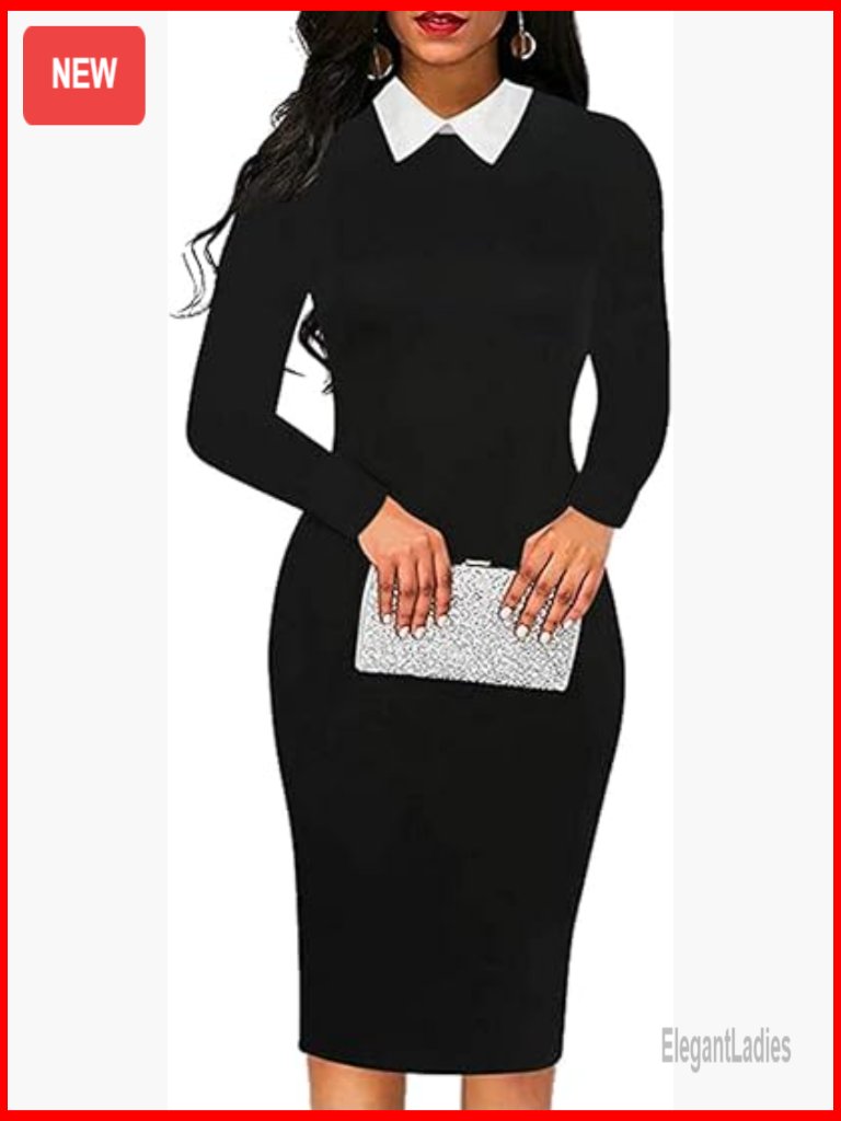 Peter Pan Collar Sheath Dress Long Sleeve Work Office
